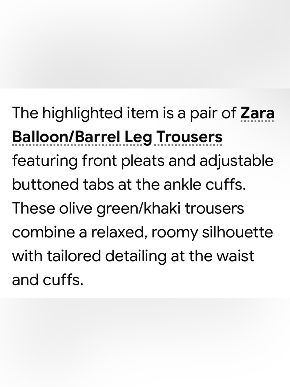Zara  Olive Pleated Cuffed barrel pants - Picture 10 of 10